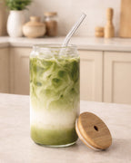Trinkgläser mit Bambusdeckel & Glasstrohhalm 2er Set 500 ml