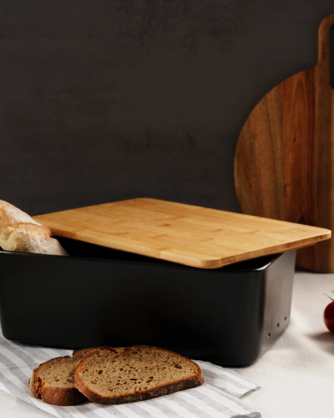 Brotbox Keramik mit Bambusdeckel