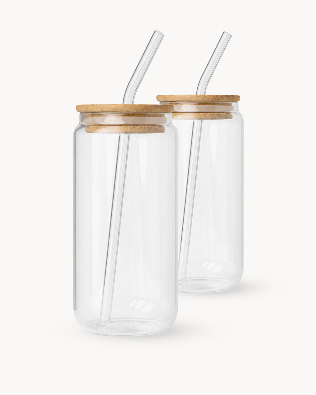 Trinkgläser mit Bambusdeckel & Glasstrohhalm 2er Set 500 ml