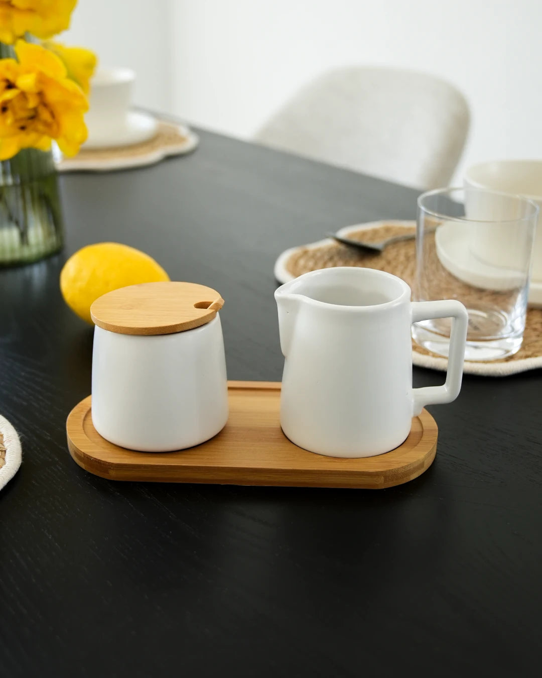Milch und Zucker Set mit Deckel, Löffel & Milchkännchen