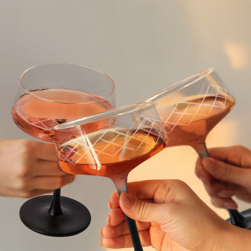 Miamio Coupe Gläser Crystaluna 4er Set Glas mit schwarzem Fuß